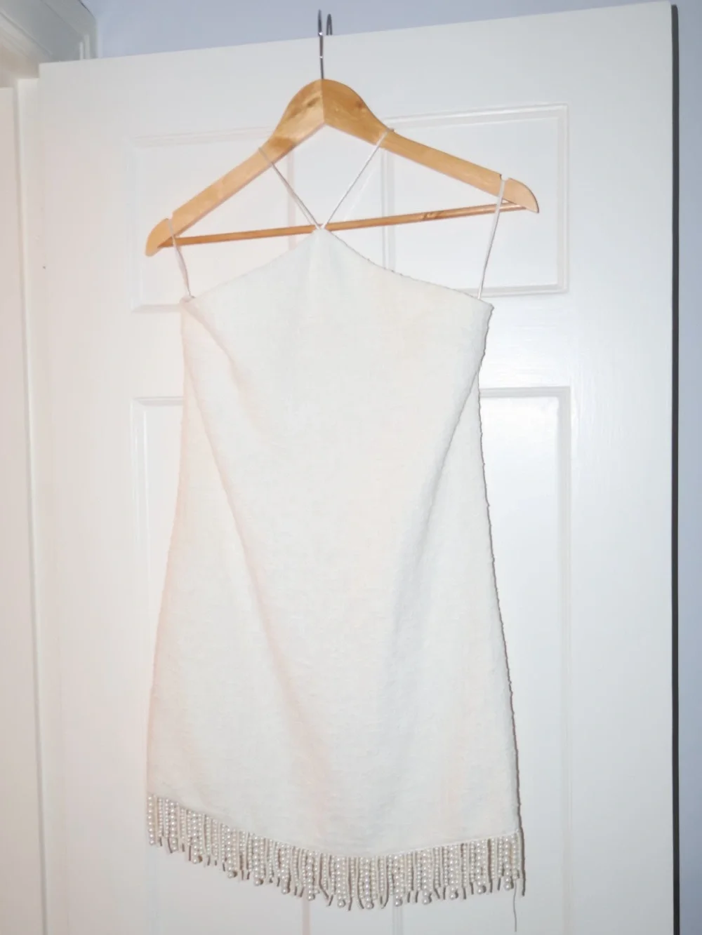 Mango Ivory Beaded Fringe Halter Neck Dress - Picture 1 of 7